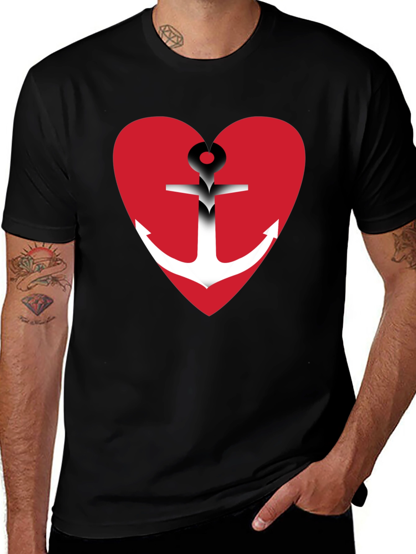 Anchor Heart Graphic T-Shirt - Black Cotton Blend