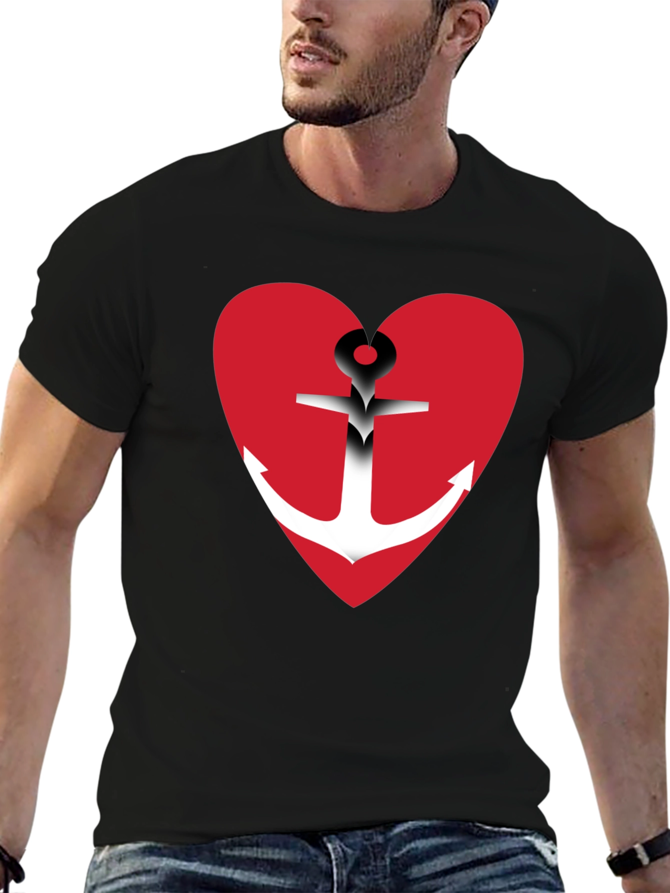 Anchor Heart Graphic T-Shirt - Black Cotton Blend