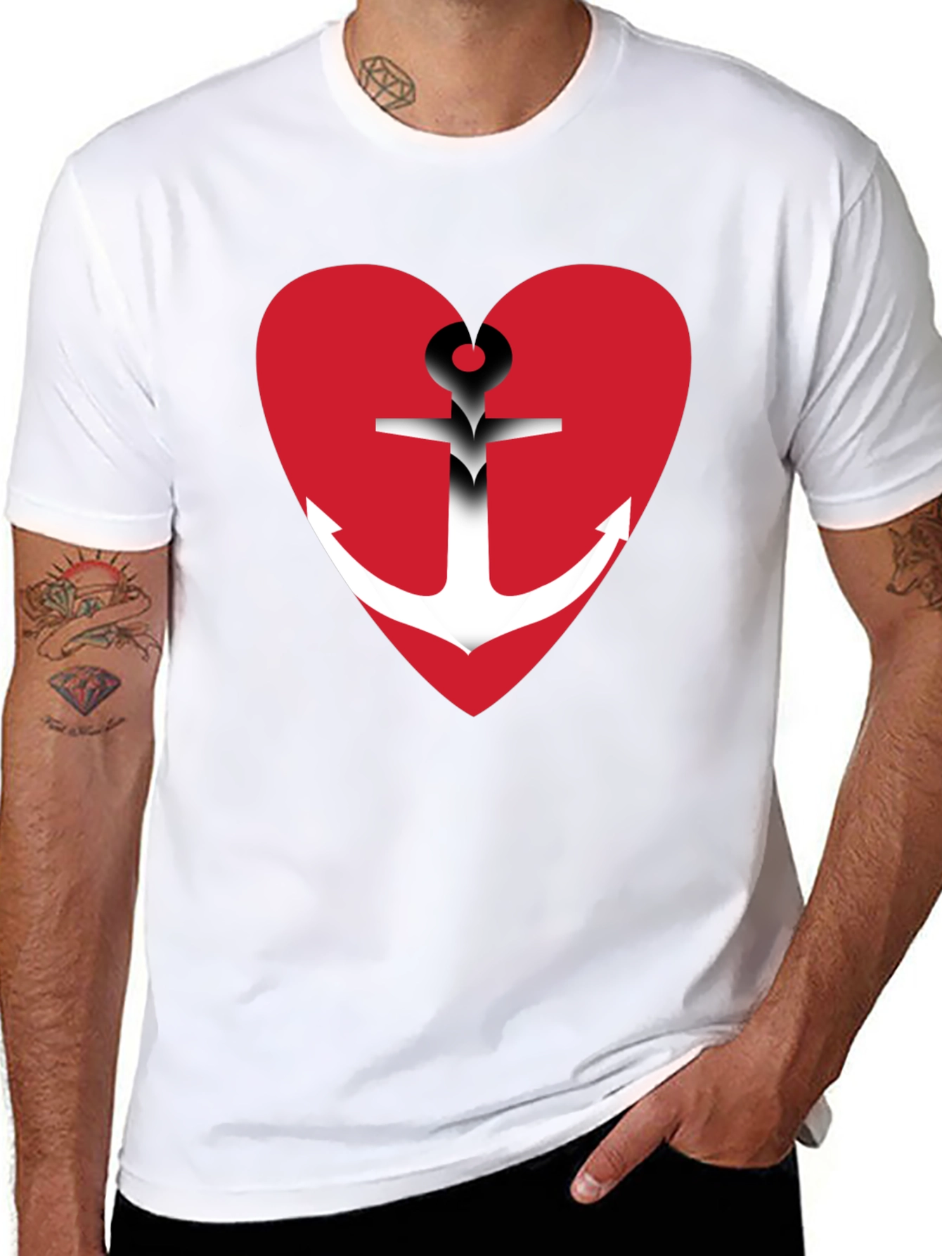 Anchor Heart Graphic T-Shirt - Black Cotton Blend