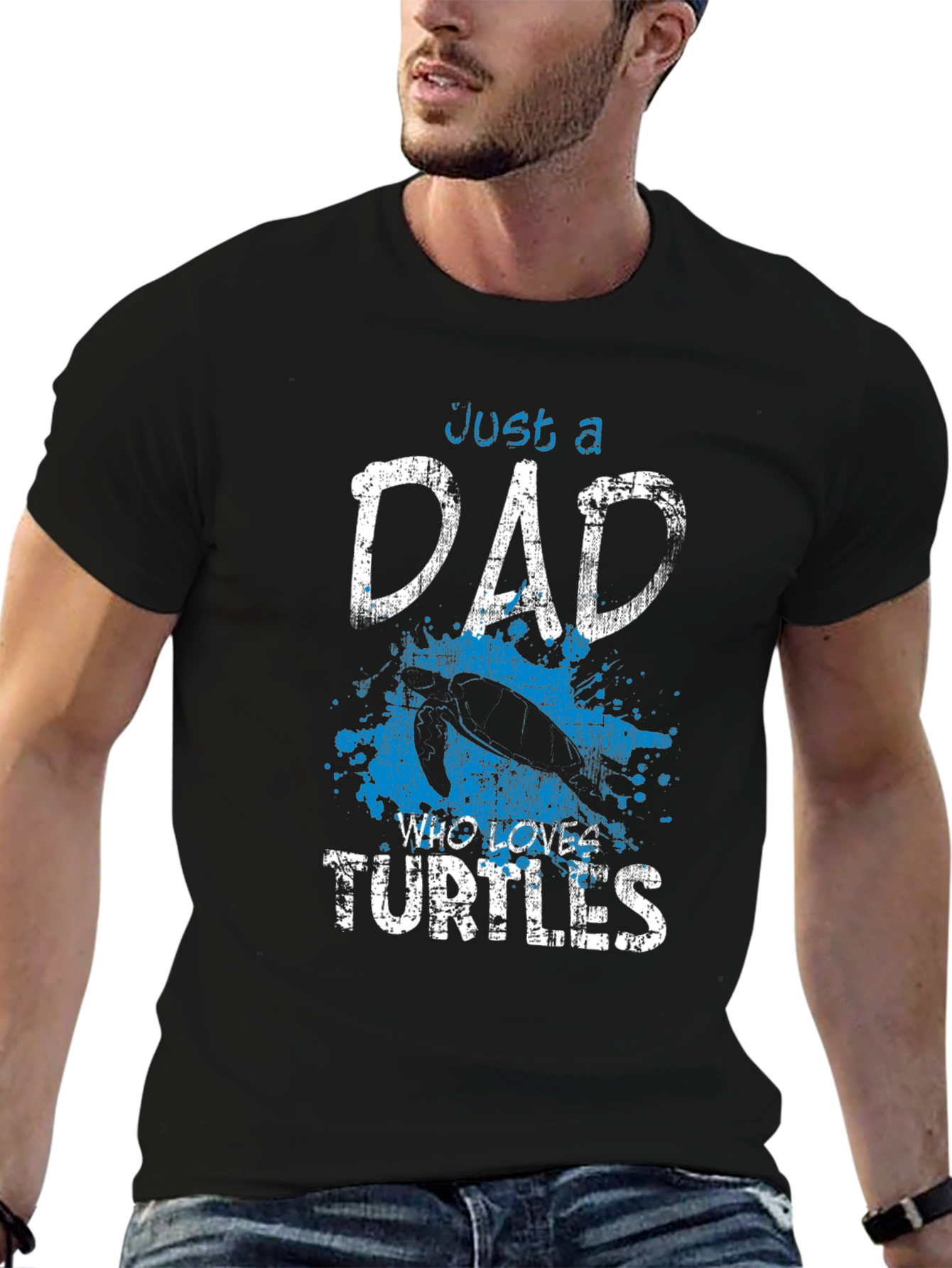 Dad Who Loves Turtles Black Graphic T-Shirt