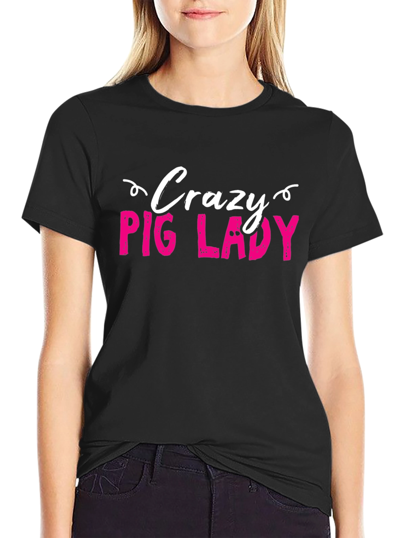 Crazy Pig Lady T-Shirt - Novelty Graphic Tee
