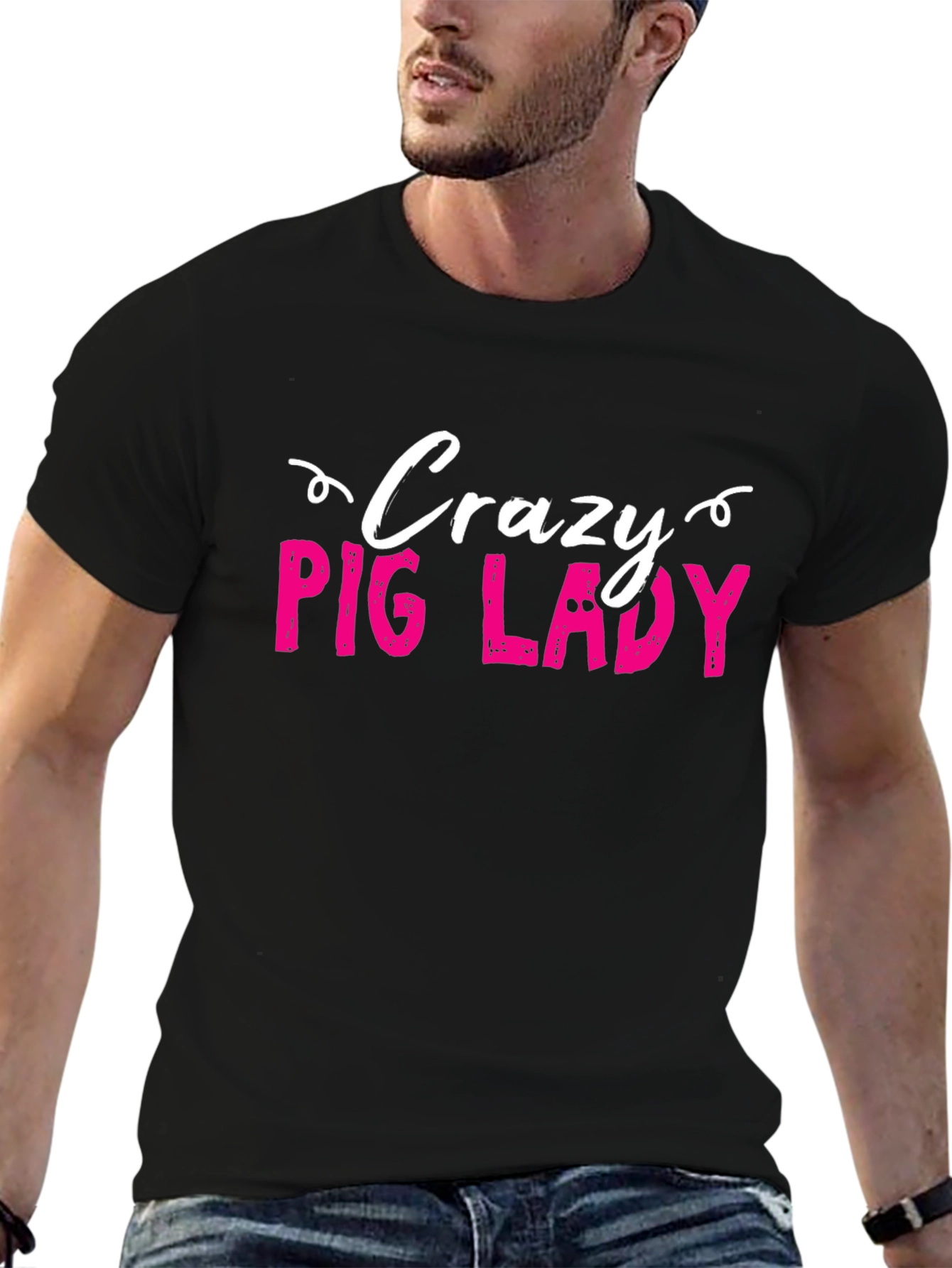 Crazy Pig Lady T-Shirt - Novelty Graphic Tee