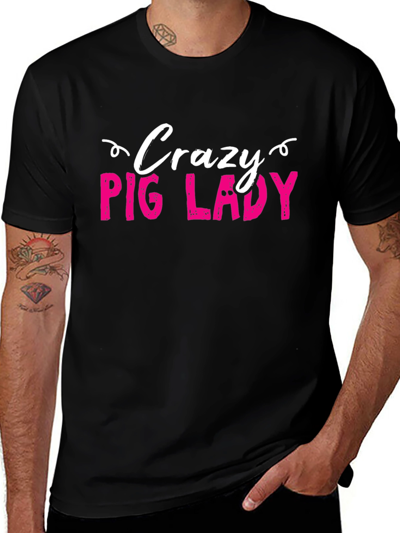 Crazy Pig Lady T-Shirt - Novelty Graphic Tee