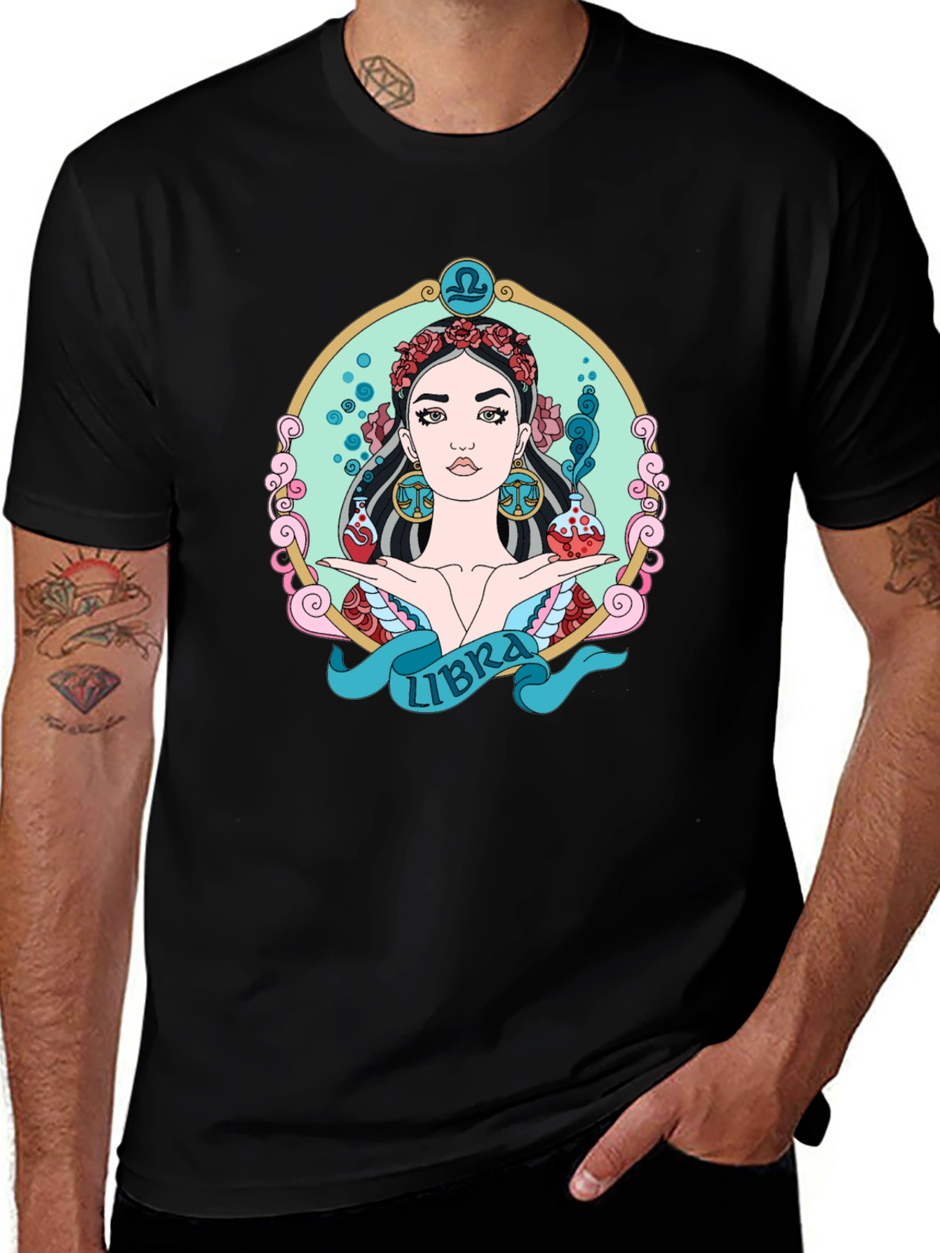 Libra Zodiac Graphic T-Shirt - Black Cotton Tee