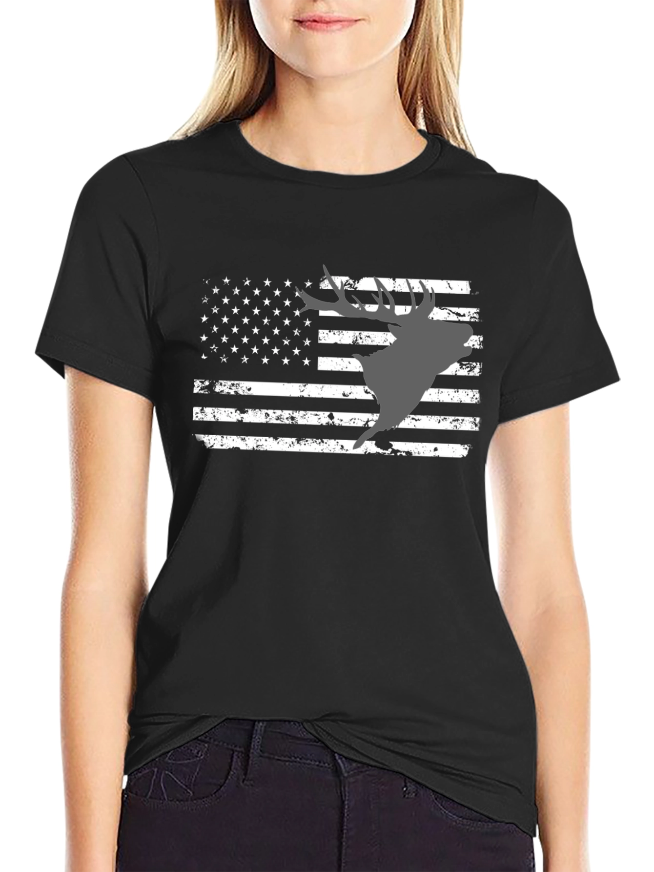 Deer American Flag Graphic T-Shirt