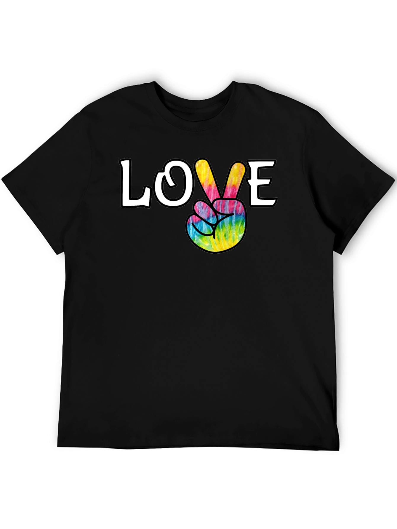 Love Peace Sign Tie Dye Graphic Tee - Black