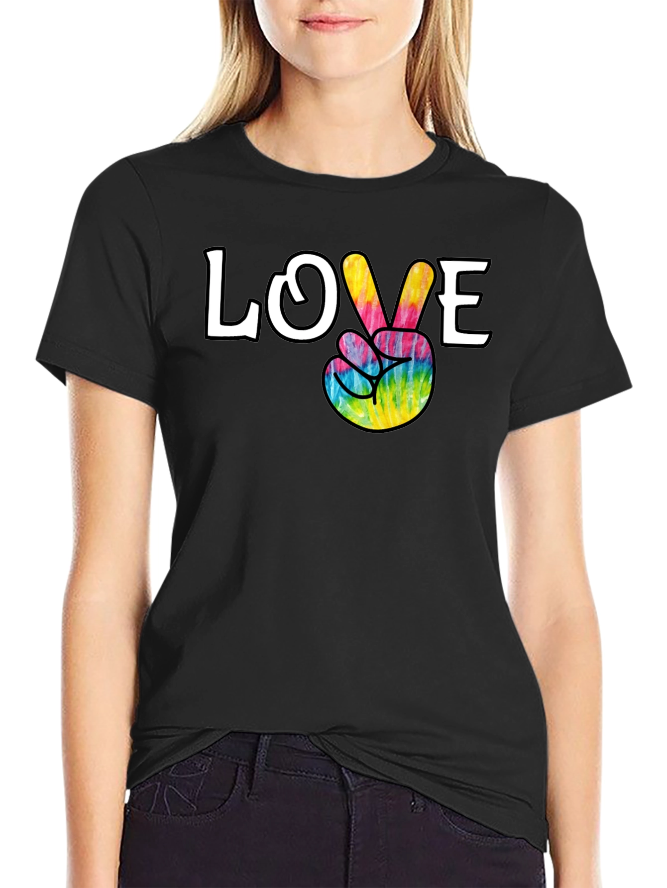 Love Peace Sign Tie Dye Graphic Tee - Black