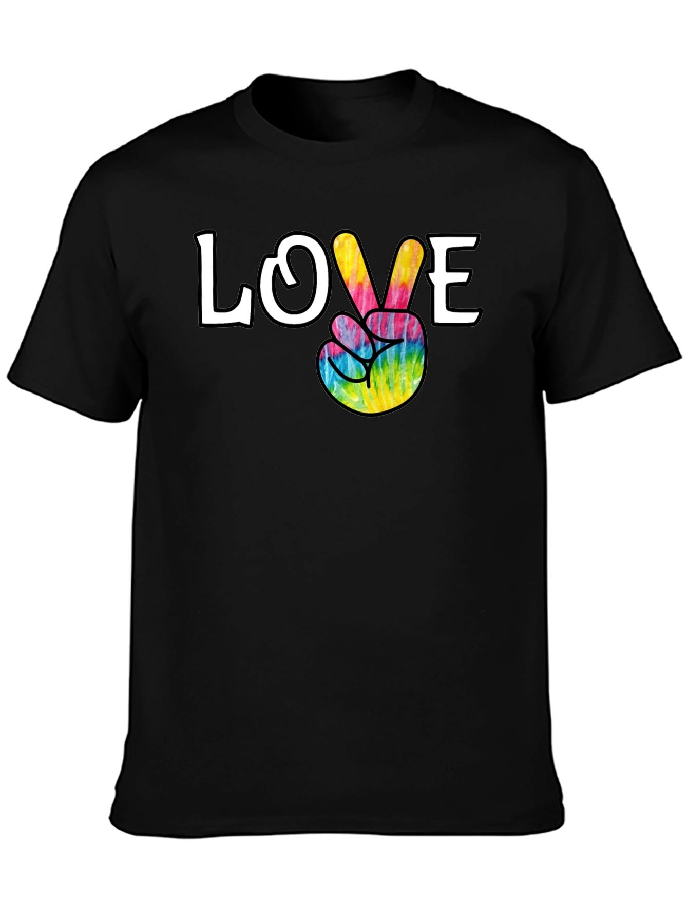 Love Peace Sign Tie Dye Graphic Tee - Black