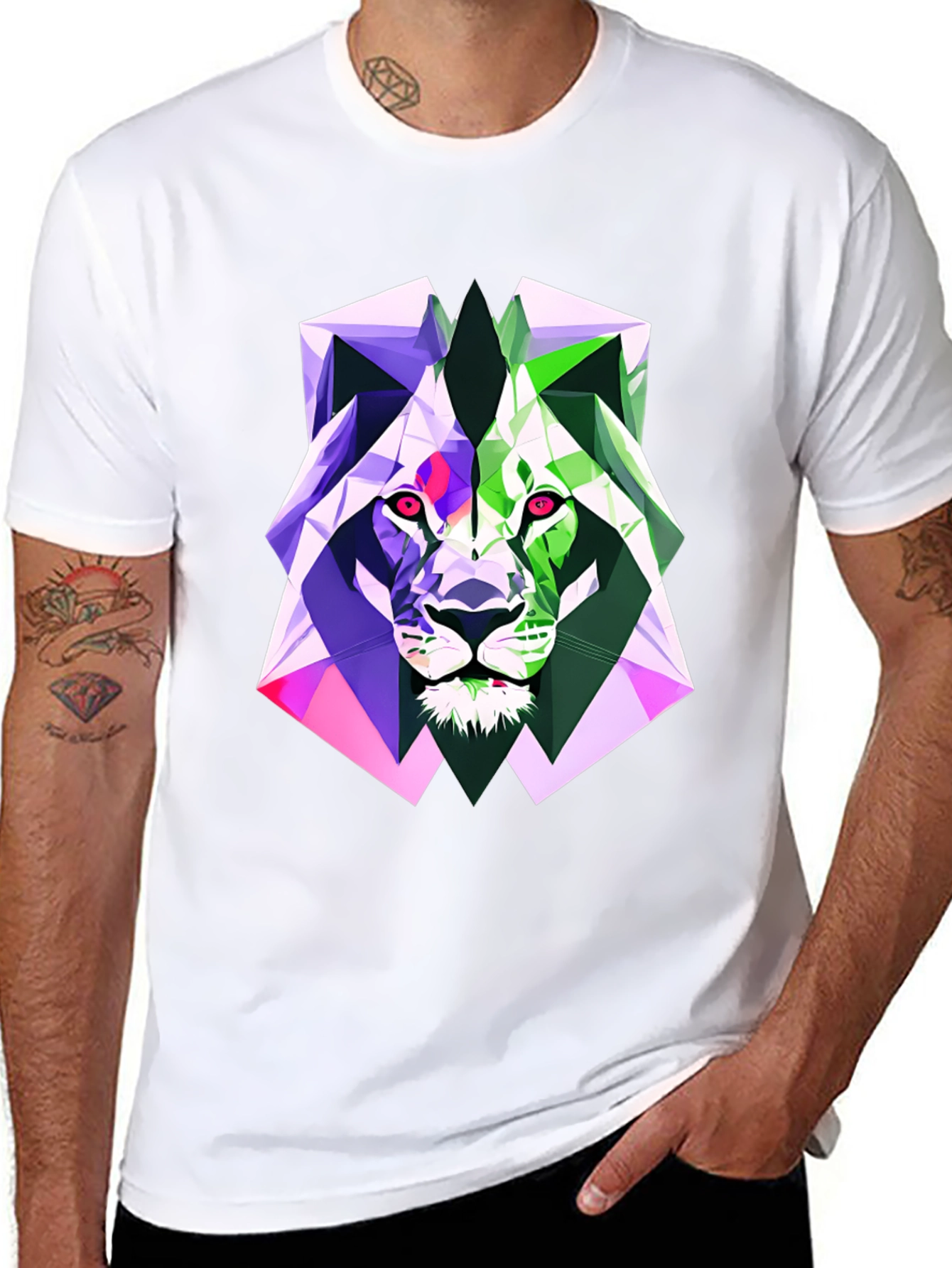 Geometric Lion Graphic Tee - Bold Style