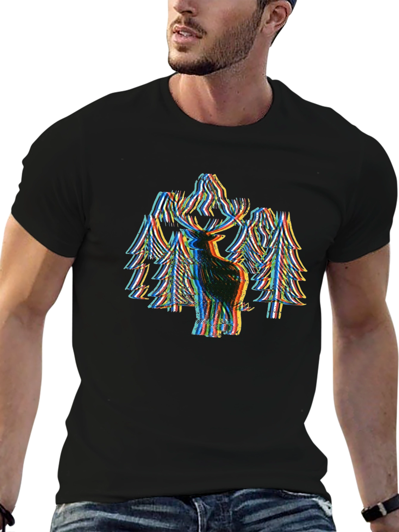Glitch Art Deer Graphic Tee