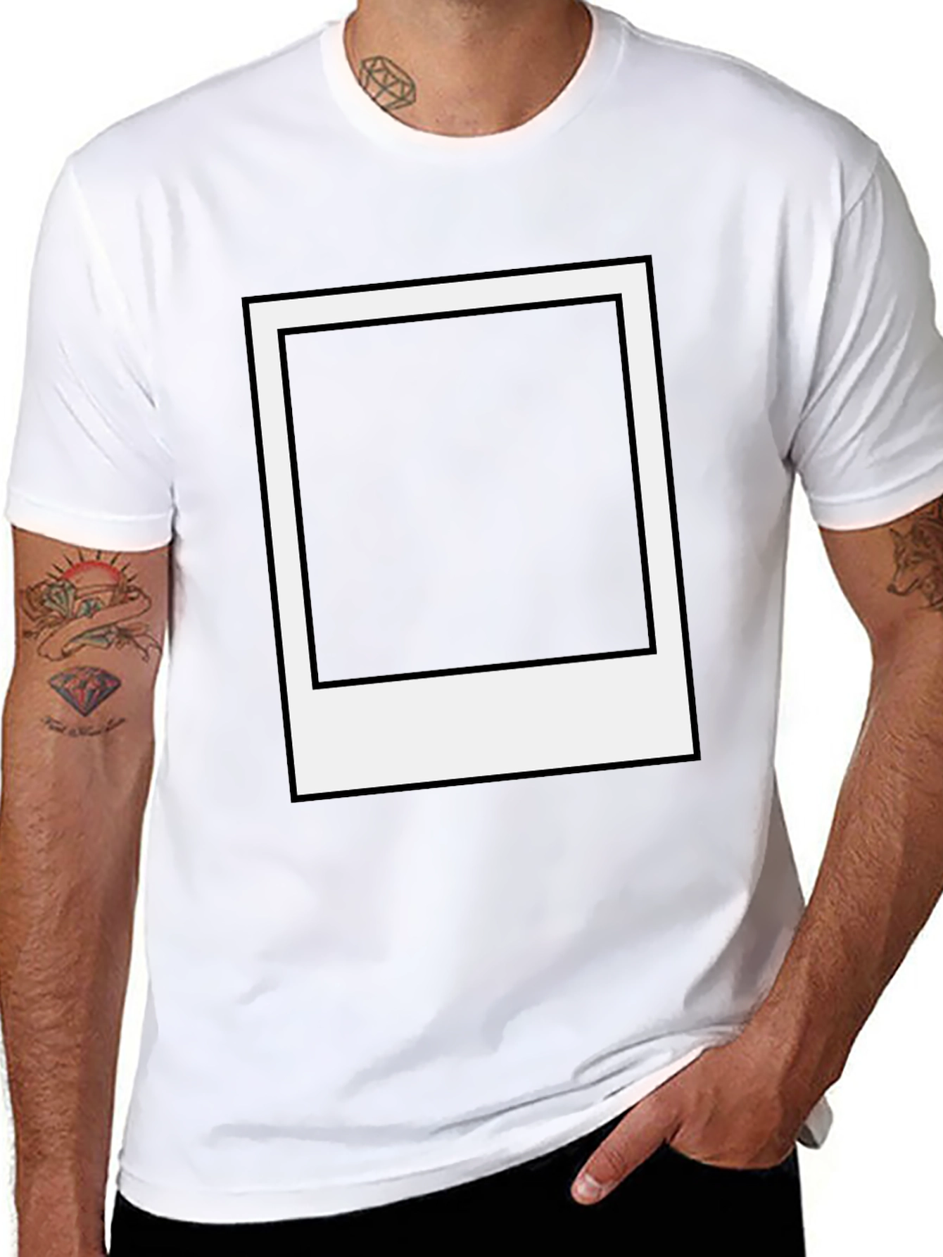Retro Polaroid Frame Graphic Tee - Classic Black