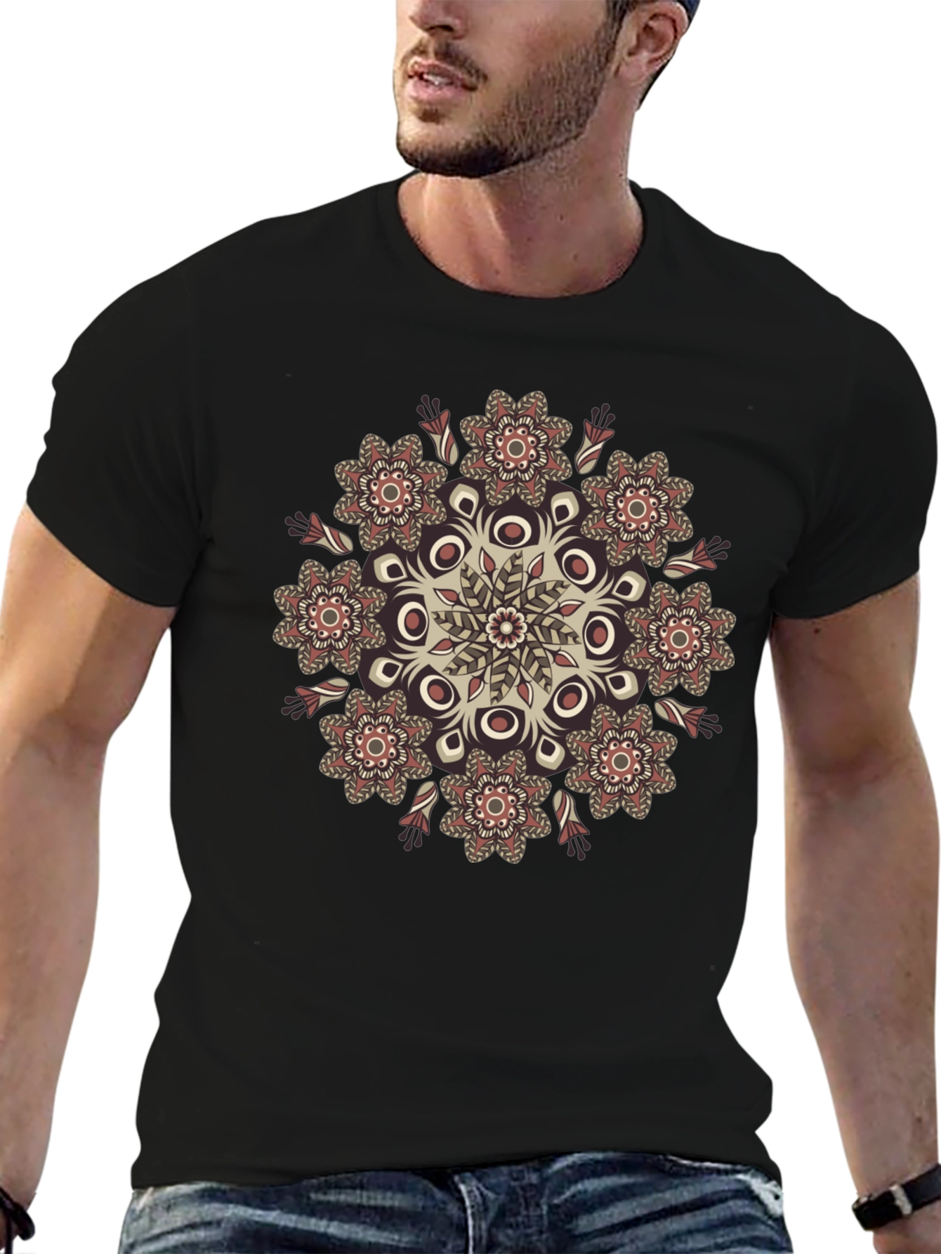 Floral Mandala Graphic Tee - Black