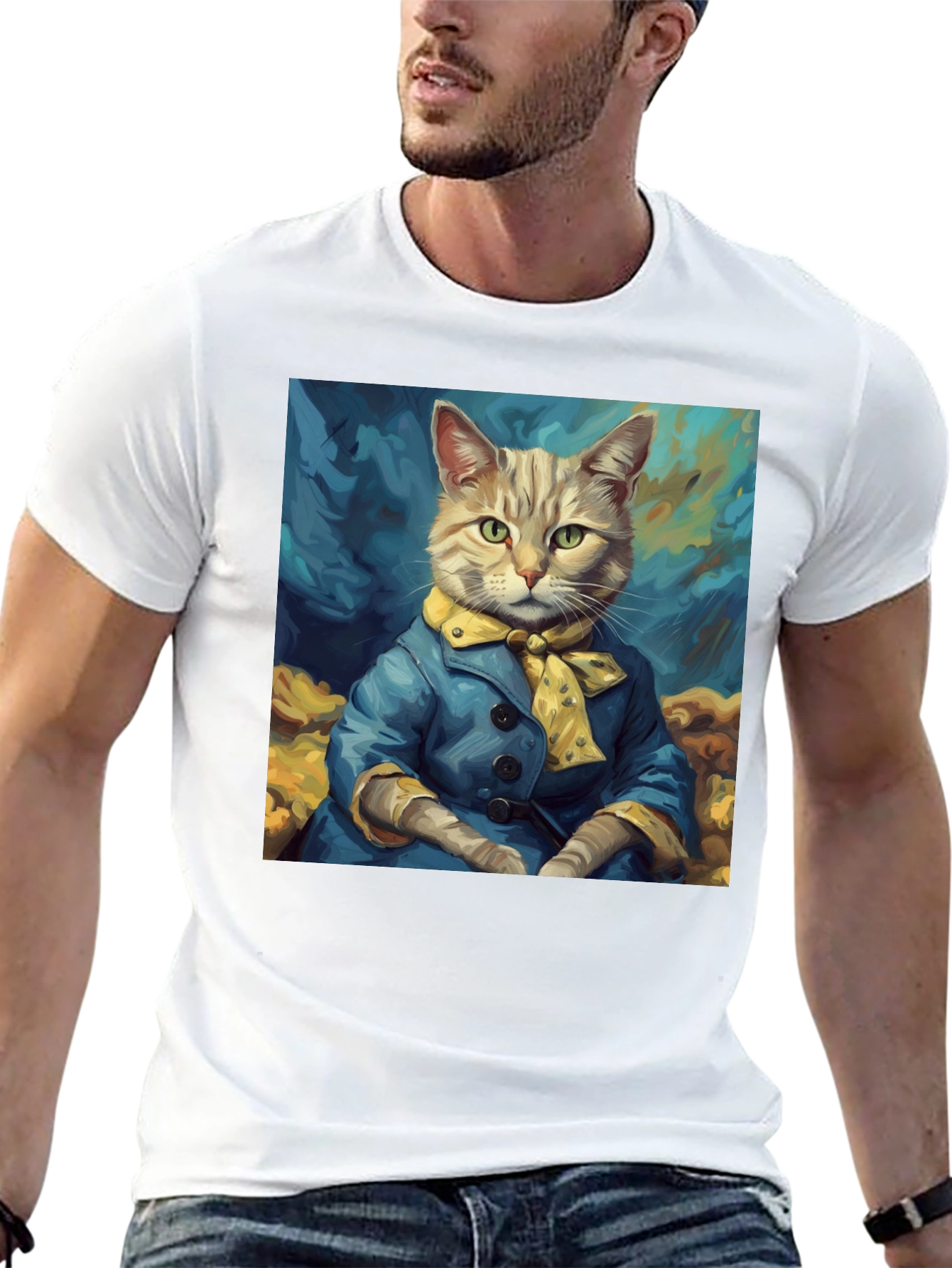 Cat Art T-Shirt - Dapper Feline Design