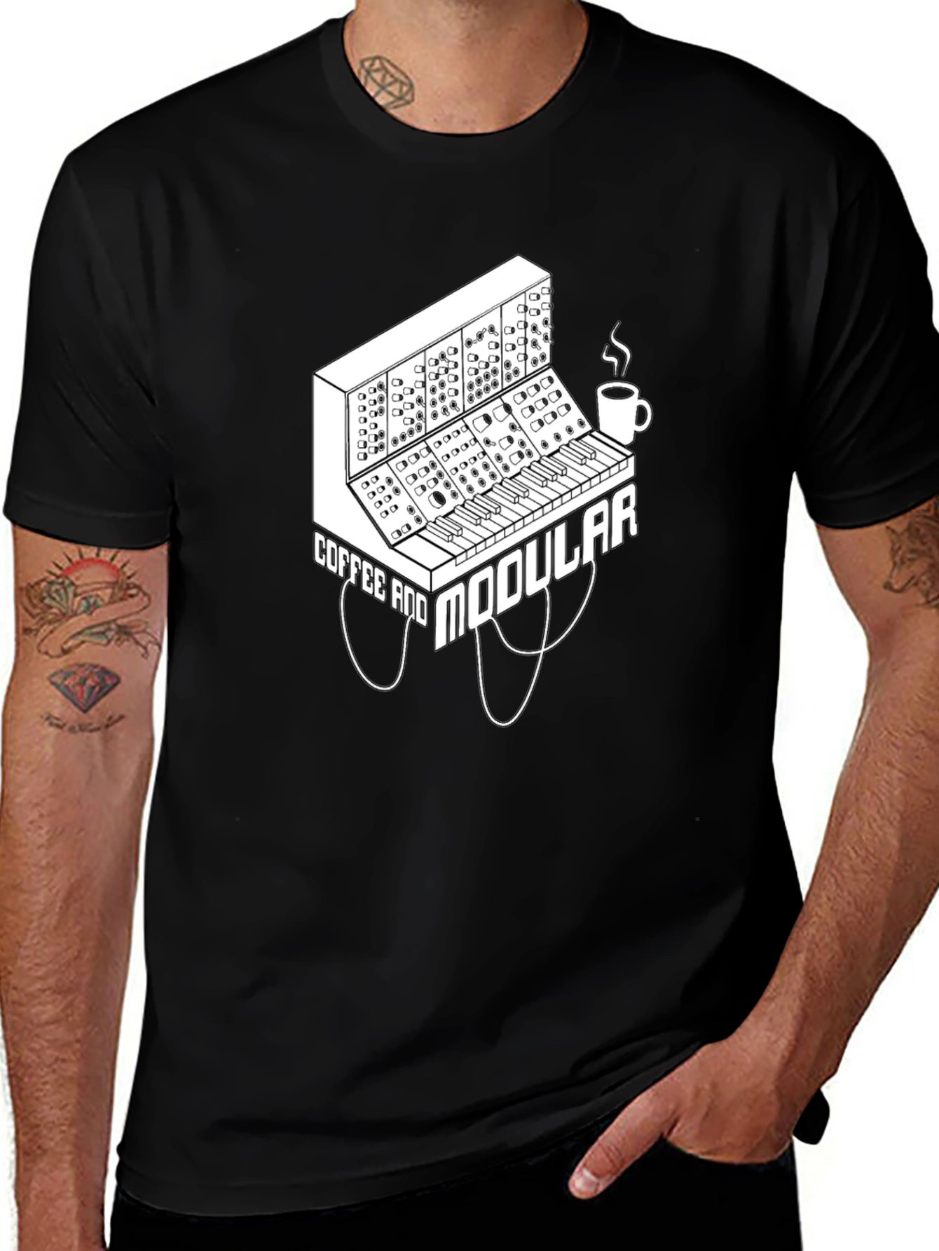 Coffee and Modular Synthesizer Black T-Shirt