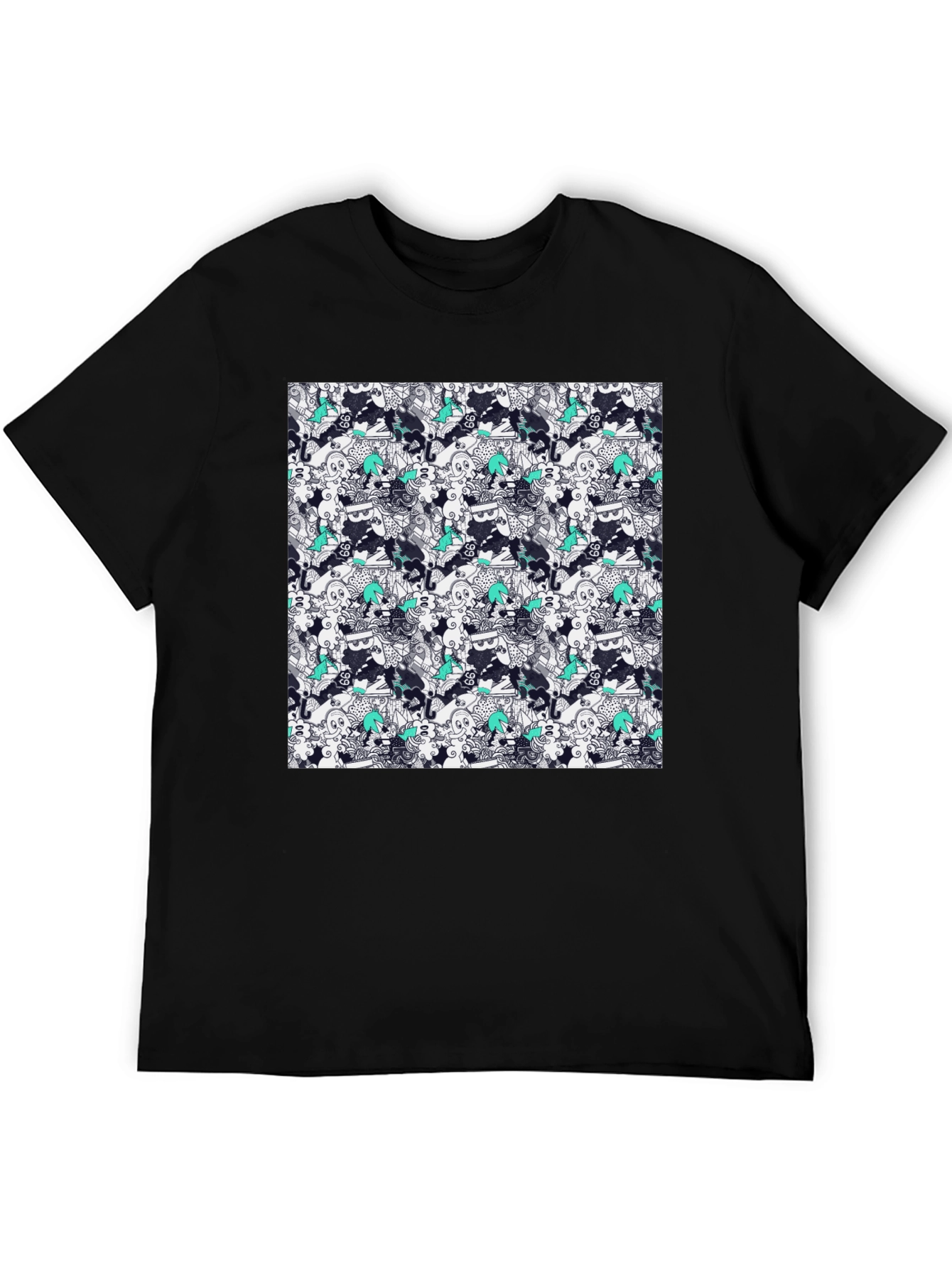 Patterned Cotton Graphic Tee - Abstract Art Style