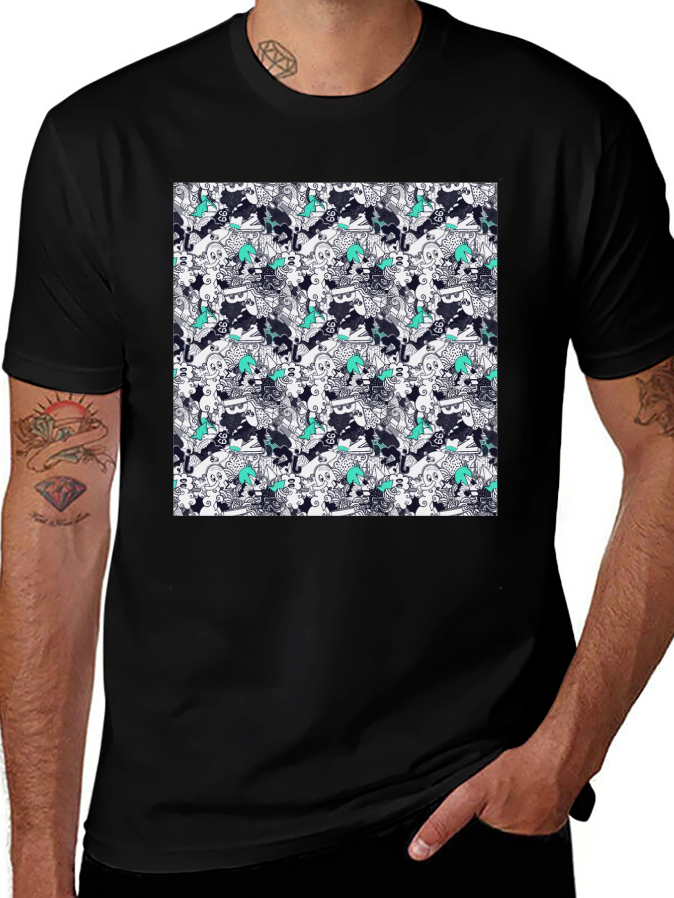 Patterned Cotton Graphic Tee - Abstract Art Style