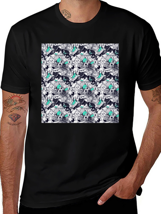 Patterned Cotton Graphic Tee - Abstract Art Style