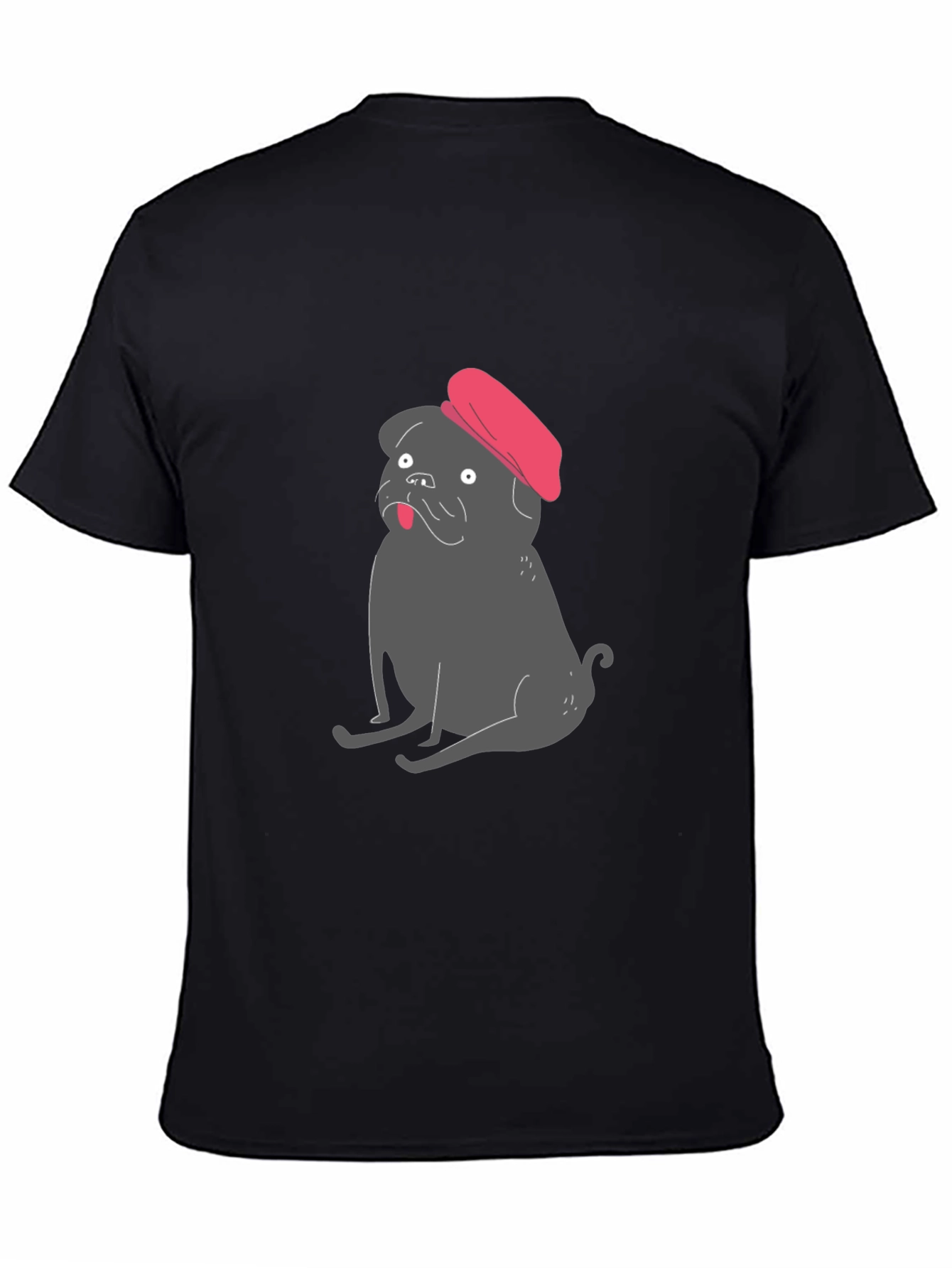 Pug with Beret Graphic Tee - Black