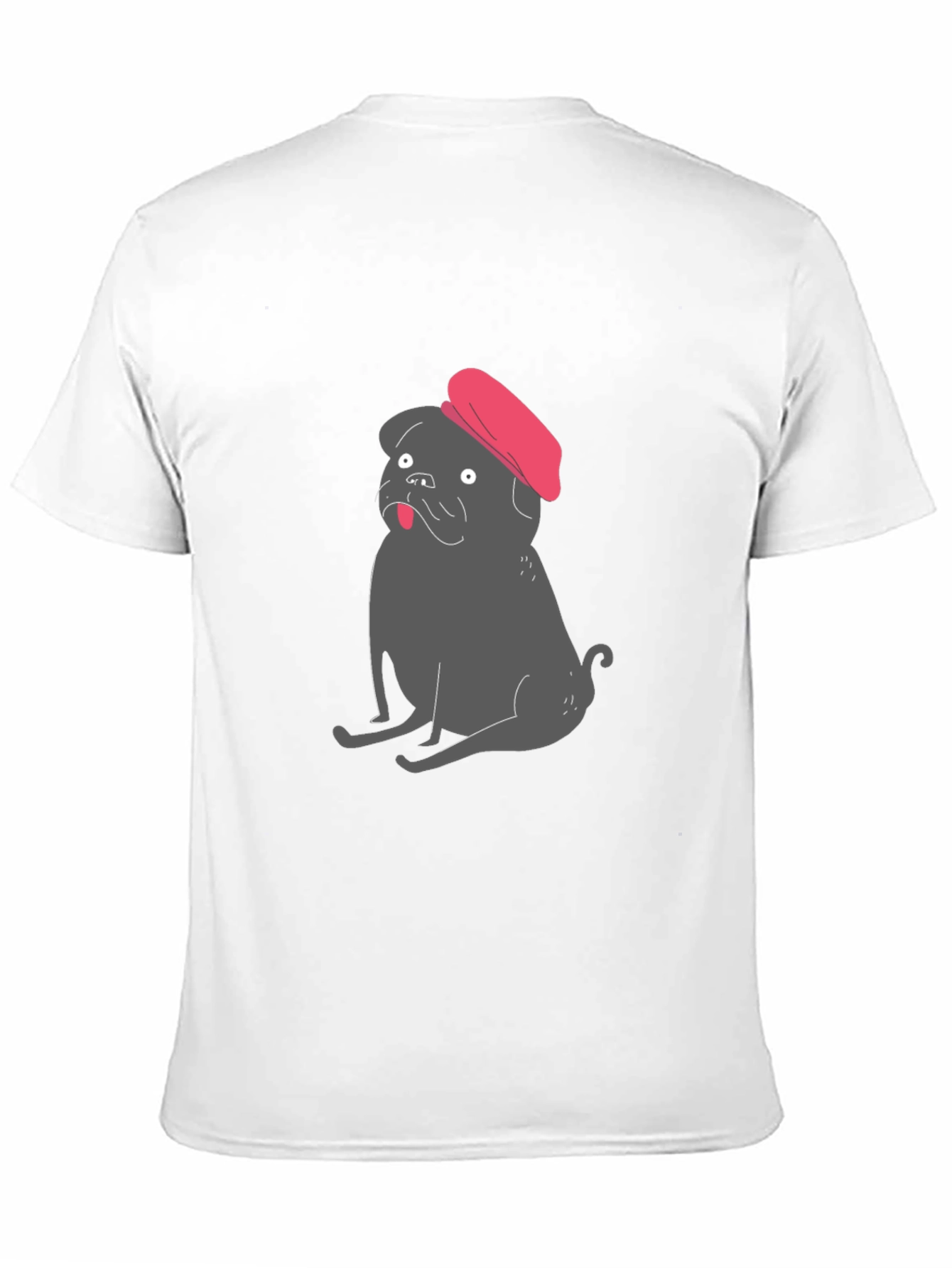 Pug with Beret Graphic Tee - Black