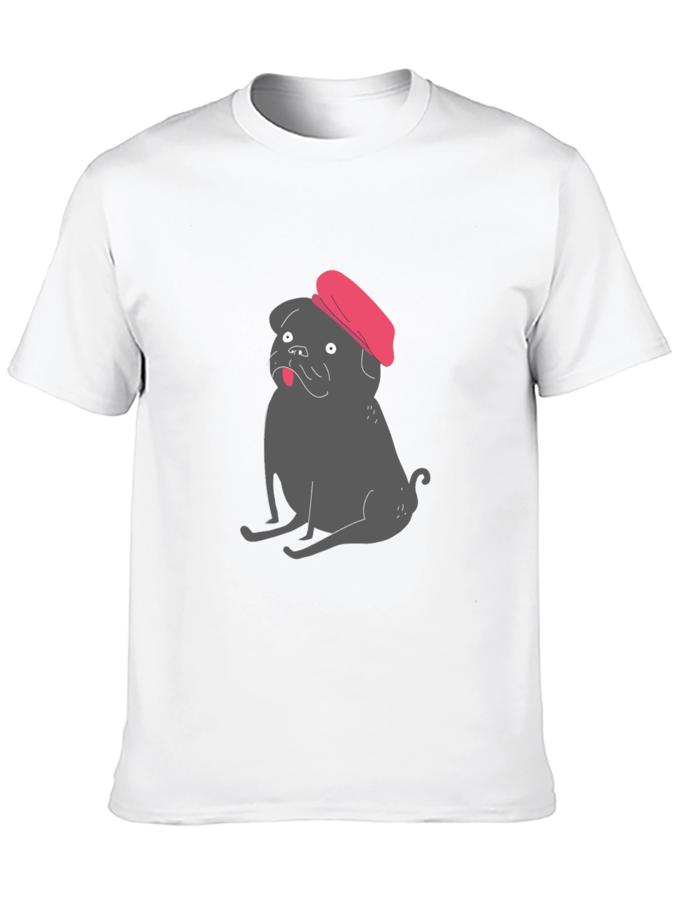 Pug with Beret Graphic Tee - Black
