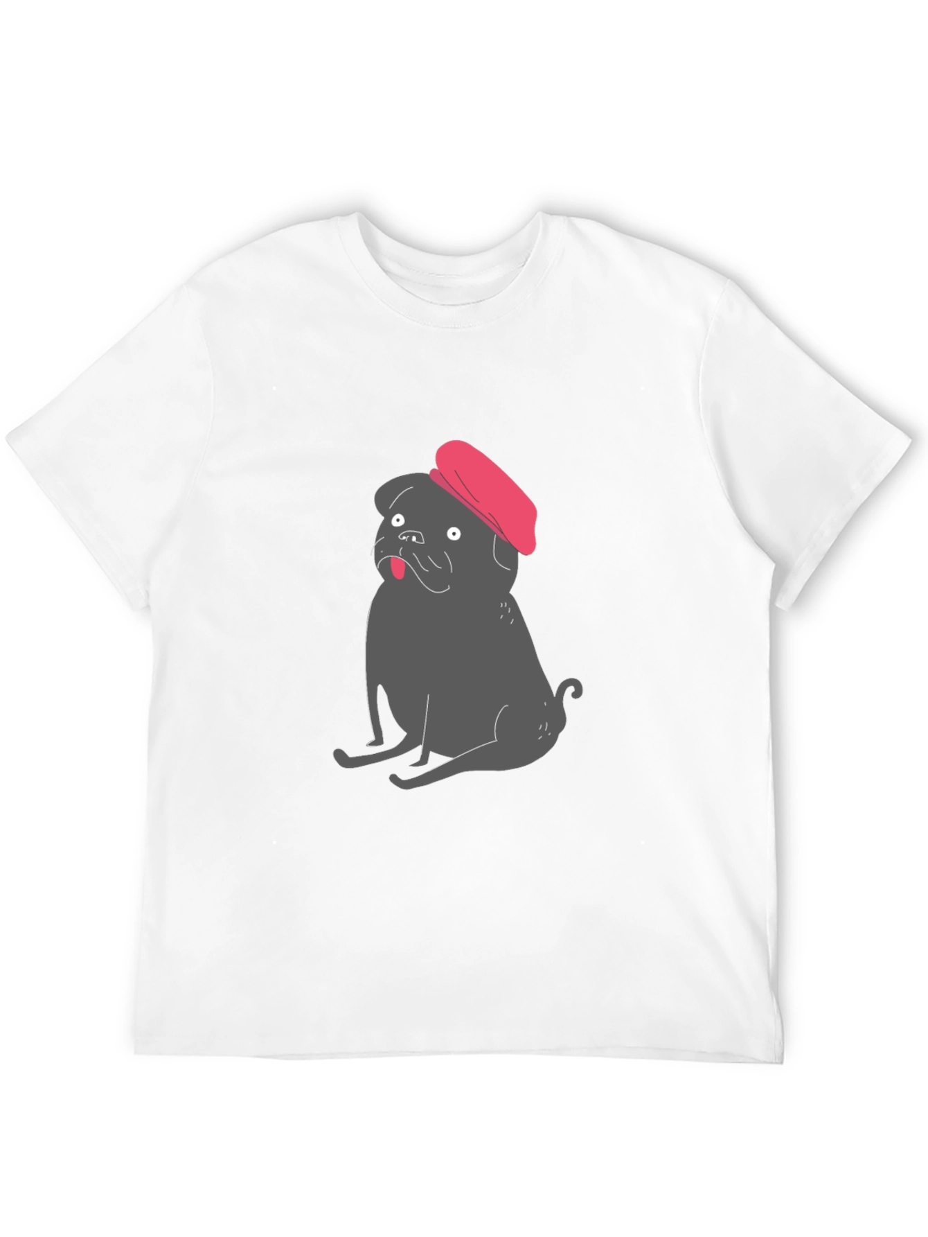Pug with Beret Graphic Tee - Black