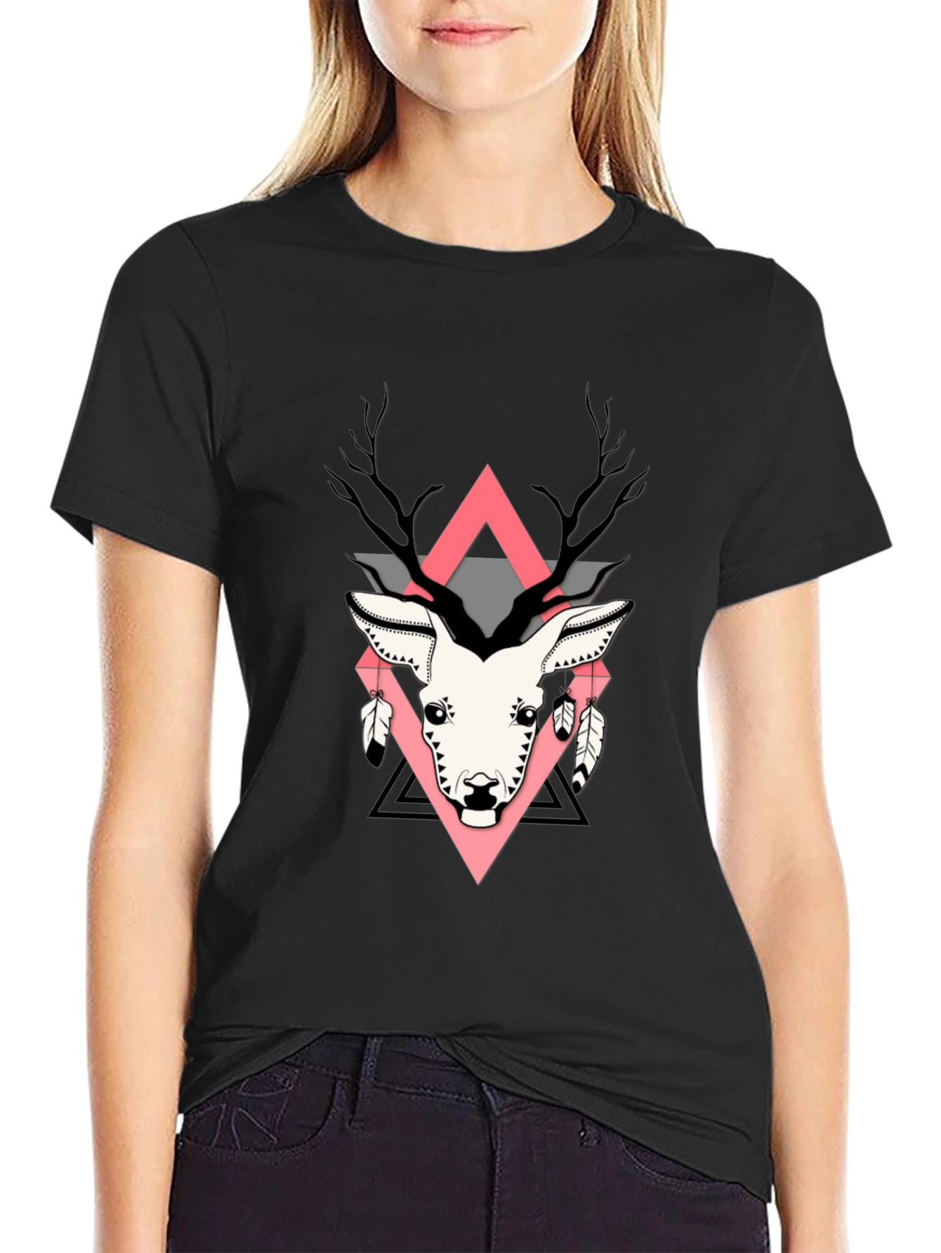 Geometric Deer Graphic Print T-Shirt
