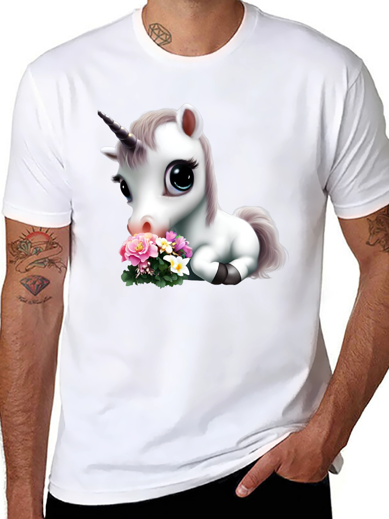 Cute Unicorn with Flowers Graphic T-Shirt
