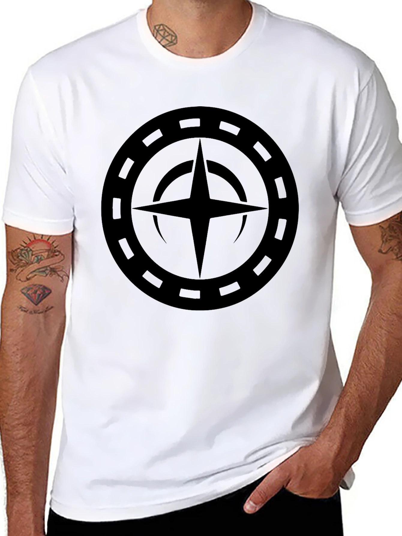 Mens Black Graphic Tee - Compass Design