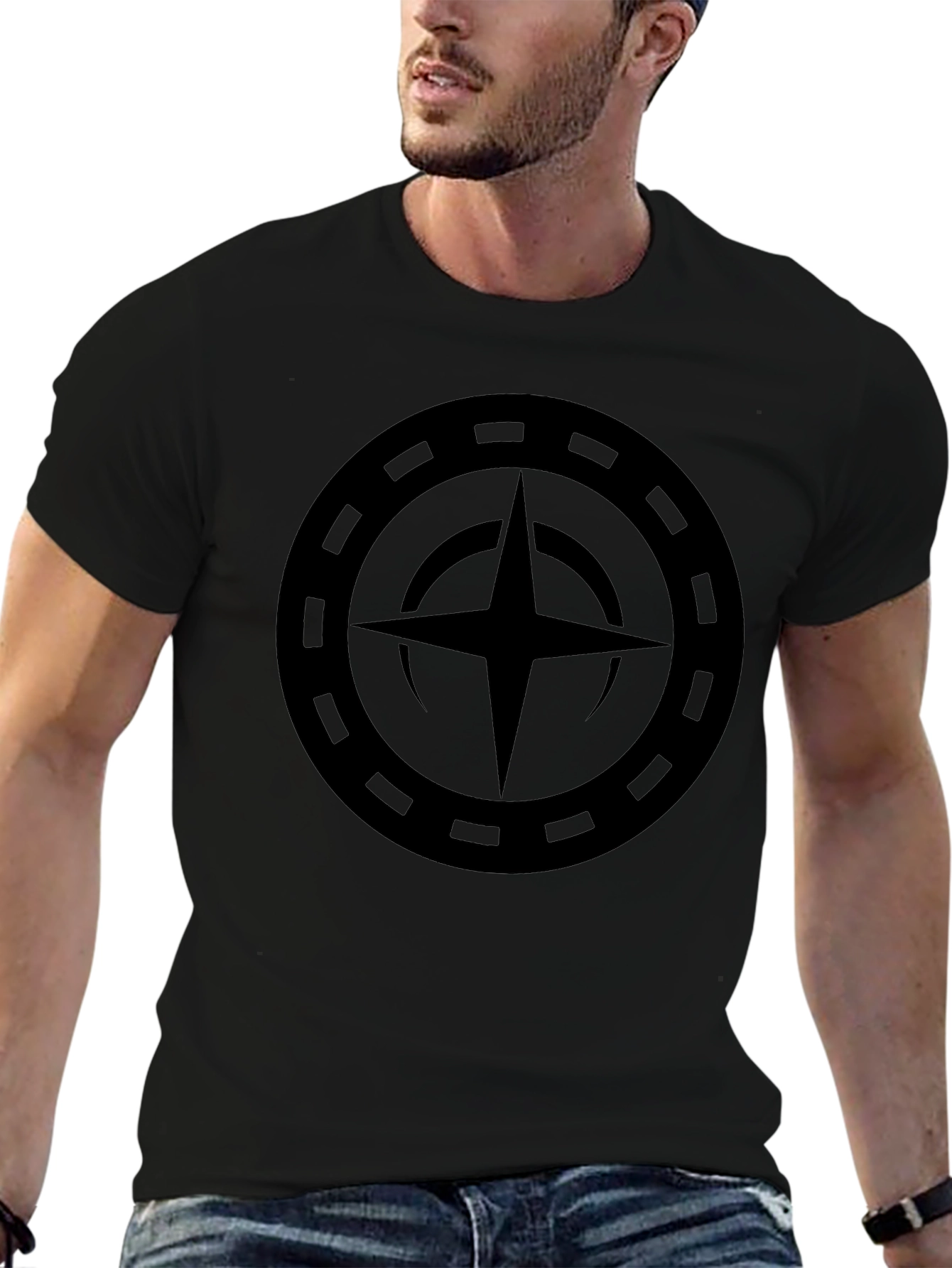 Mens Black Graphic Tee - Compass Design