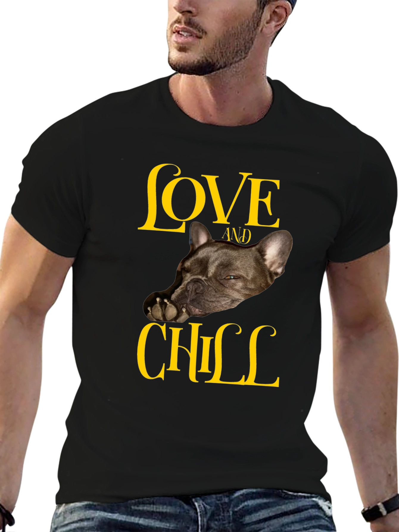 Love and Chill French Bulldog Black T-Shirt