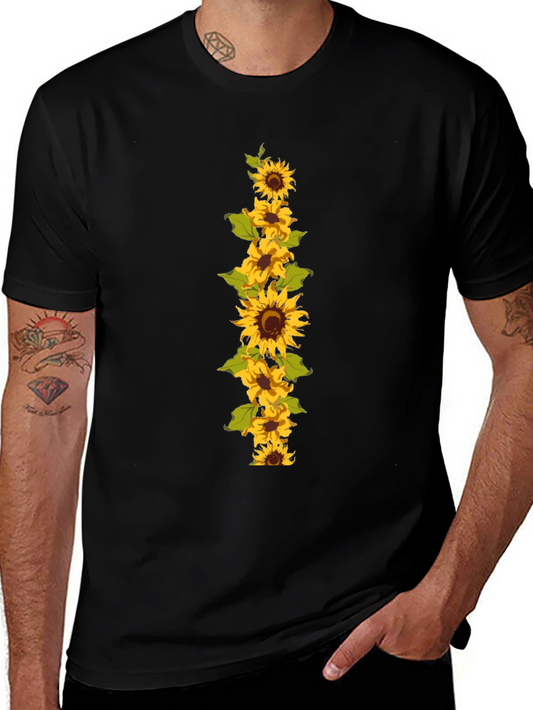 Sunflower Graphic Tee - Black Cotton Casual T-Shirt