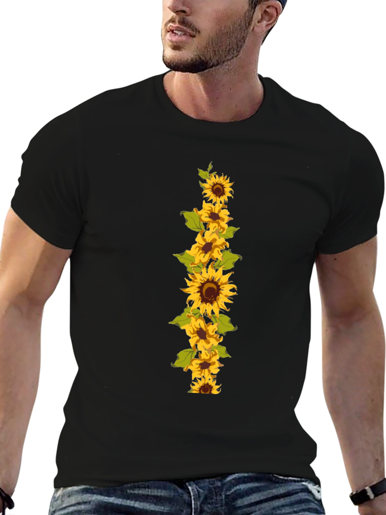 Sunflower Graphic Tee - Black Cotton Casual T-Shirt