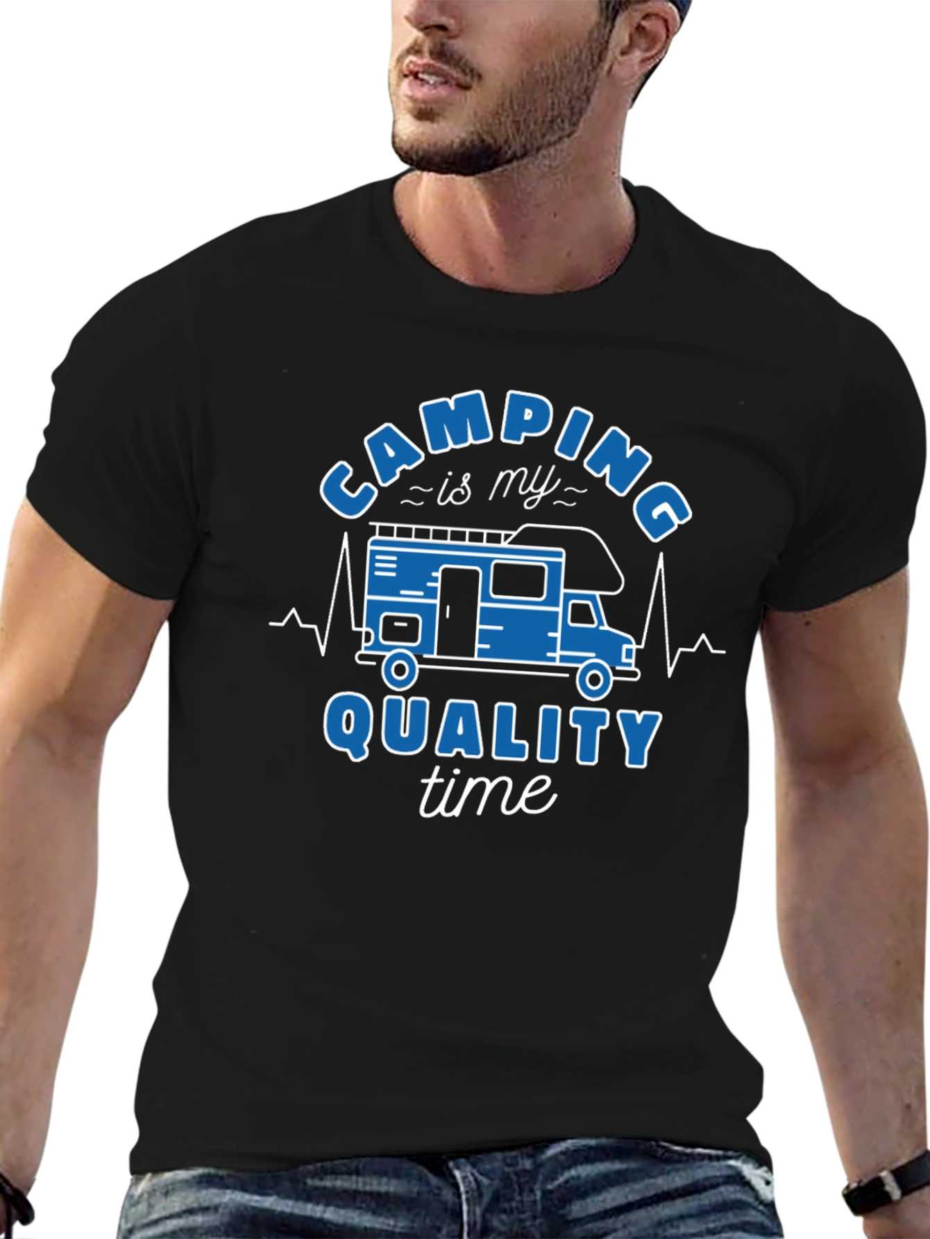 Camping Quality Time Graphic Tee - Black Cotton Shirt